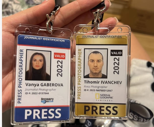 Fake press passes used by Gaberova and Ivanchev to get access to targets